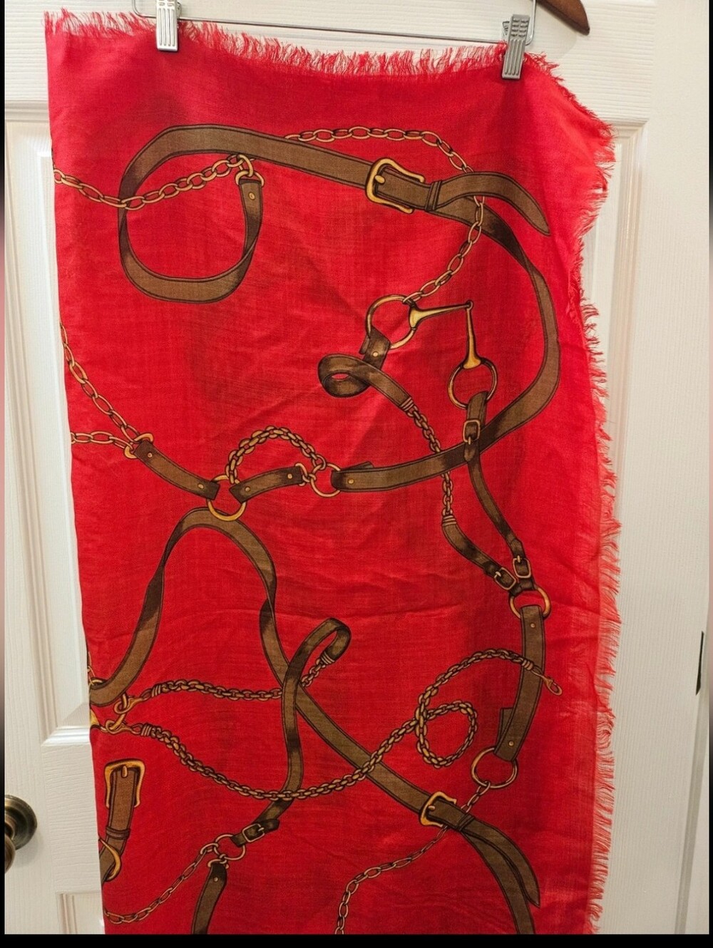 Lauren Ralph Lauren Red Bridle Chain Print Scarf Throw